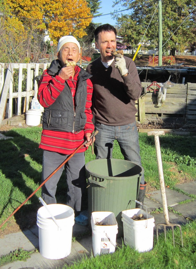 Chang and Vaisbord sample the gourmet harvest at Little Mountain.
